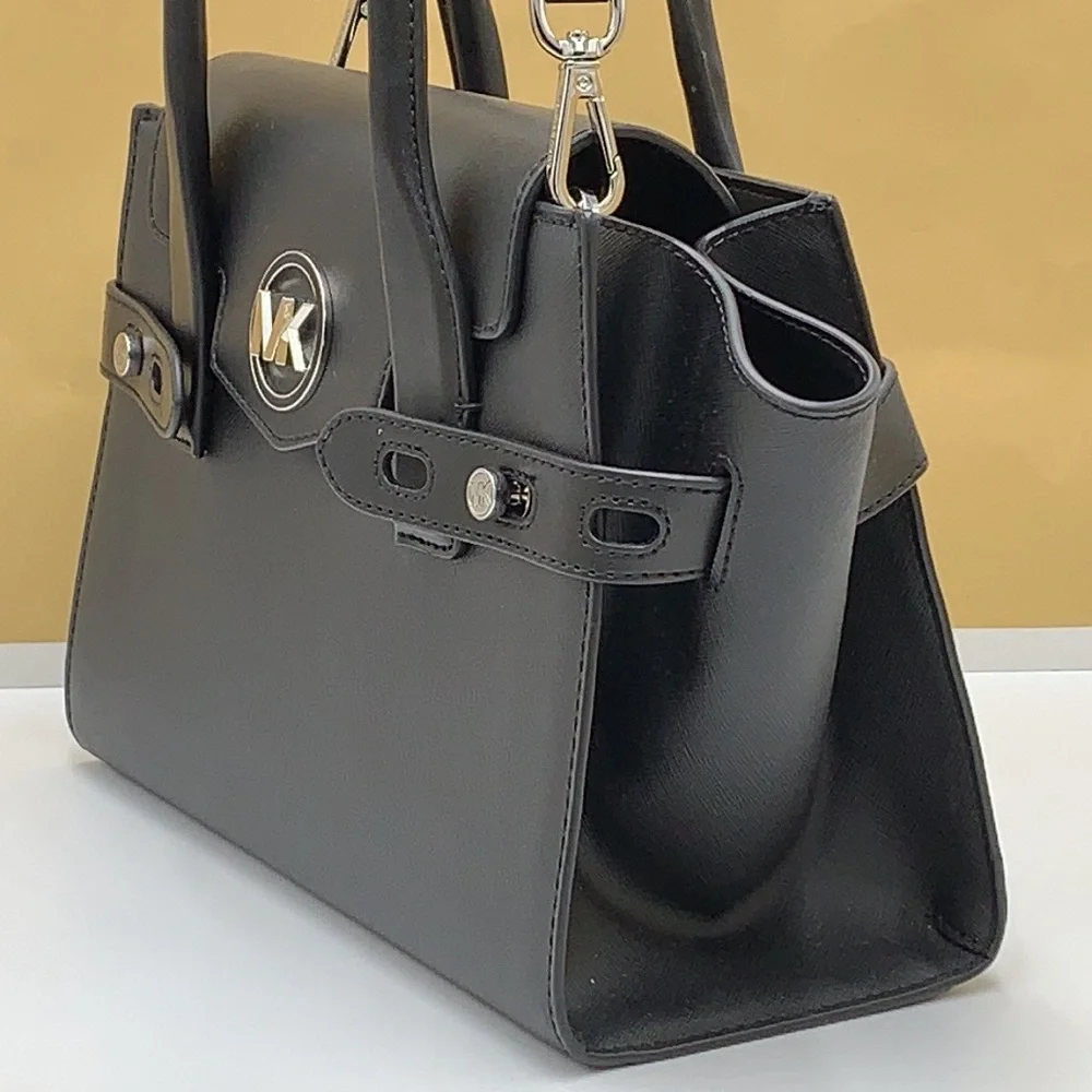 MICHAEL KORS Carmen Medium Flap Saffiano Leather Belted Satchel Black color - Picture 8 of 16